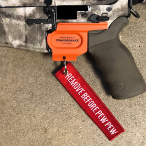 TriggerSafe (Orange) with "Remove Before You Pew Pew" Lanyard (Red)